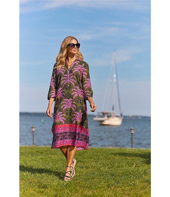 Jude Connally Kallan Decorative Frond Print Point Collar Shift Midi Dress Product Image