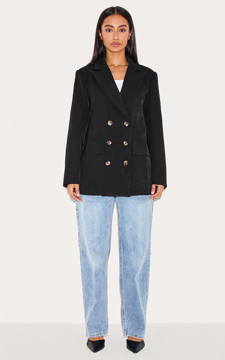 Petite Black Premium Double Breasted Button Detail Blazer Product Image