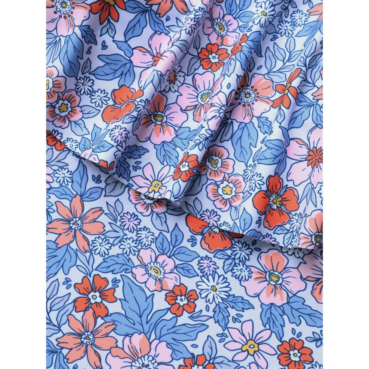 Plus Size Floral Cold-Shoulder Ruffled Swim Dress Women's Swimwear LightBlue Beach Bodycon One-shoulder neck High stretch Curve Swim Dresses BloomChic 30/6X Product Image