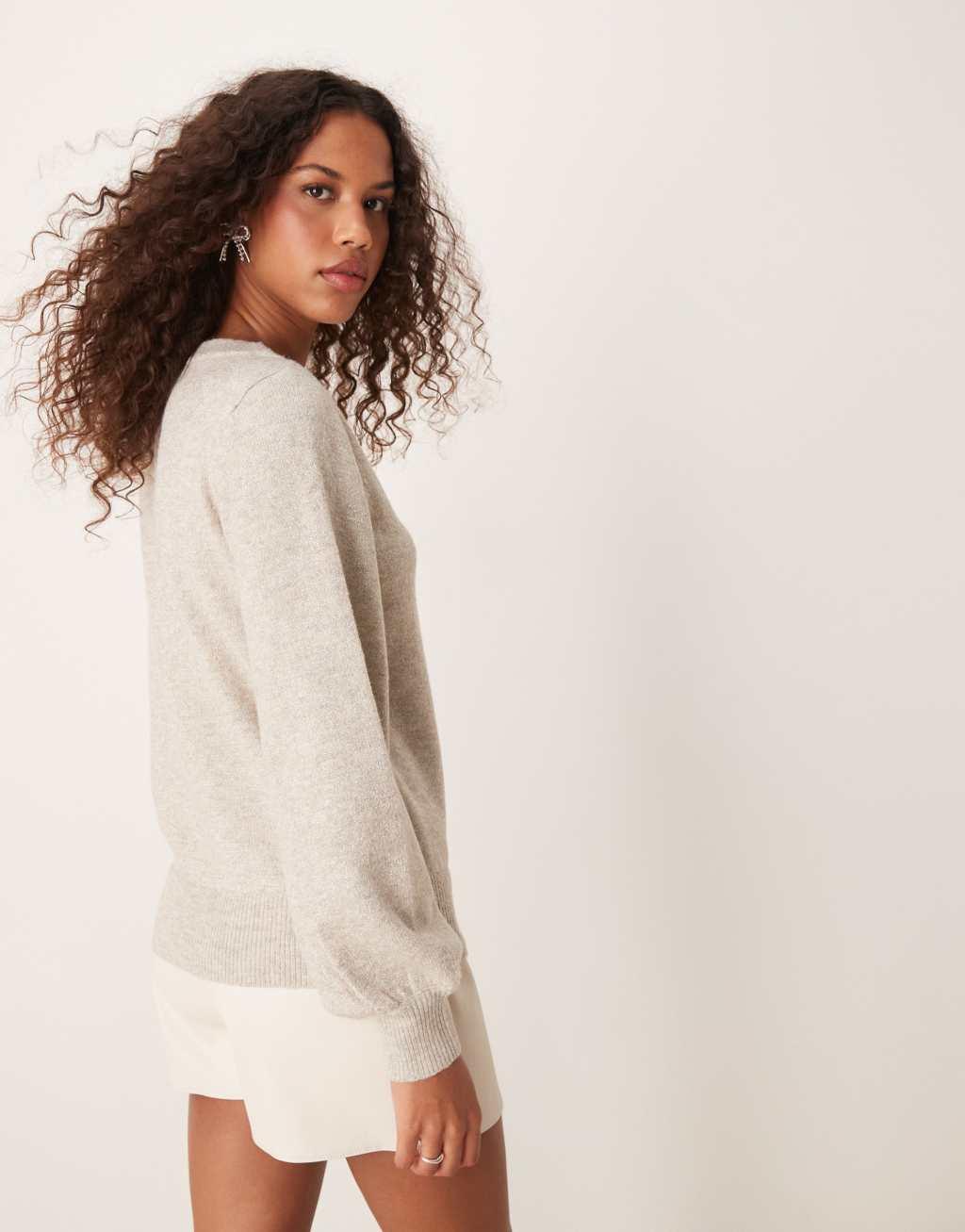 JDY boat neck glitter sweater in cream Product Image