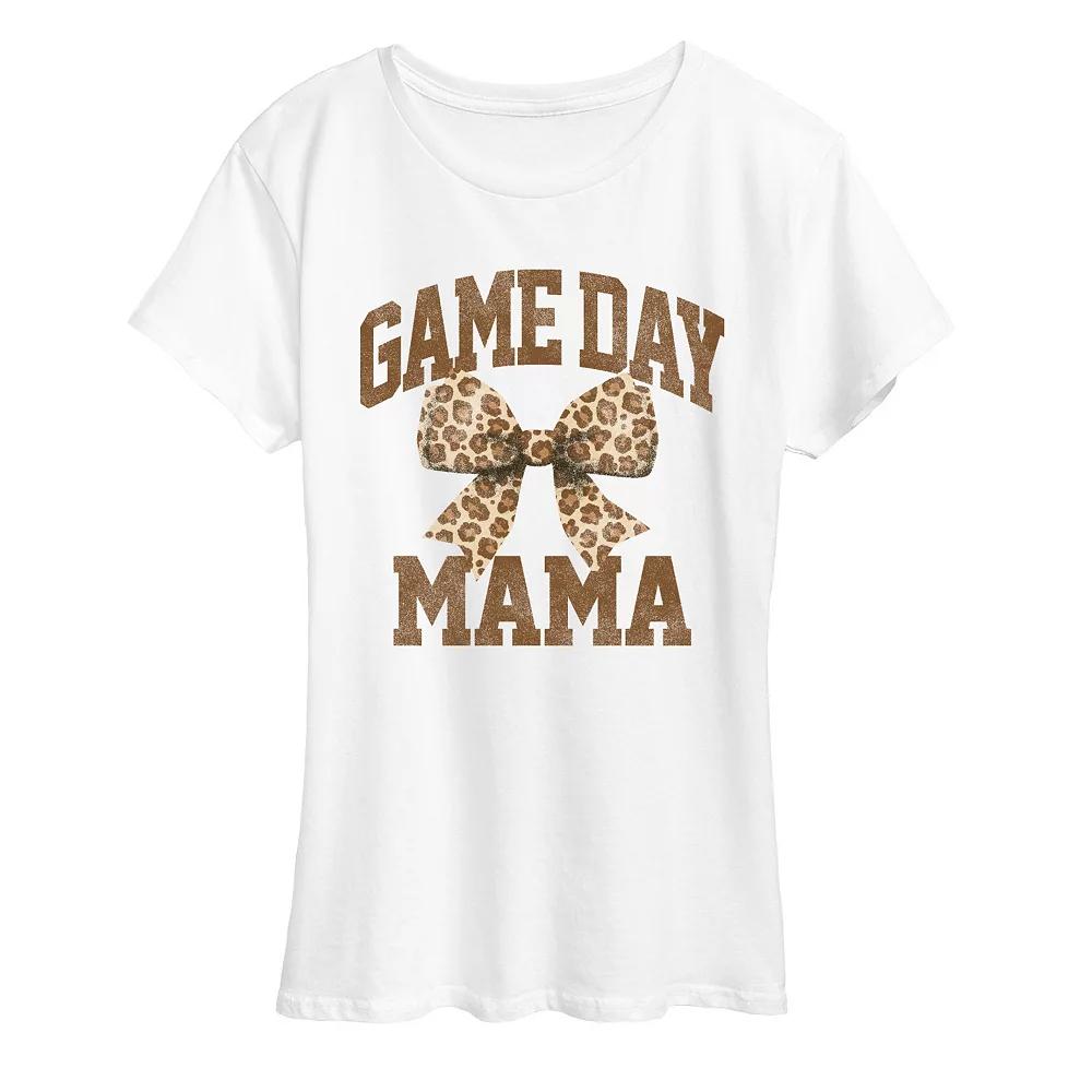 Women's Game Day Mama Leopard Bow Graphic Tee,  Product Image