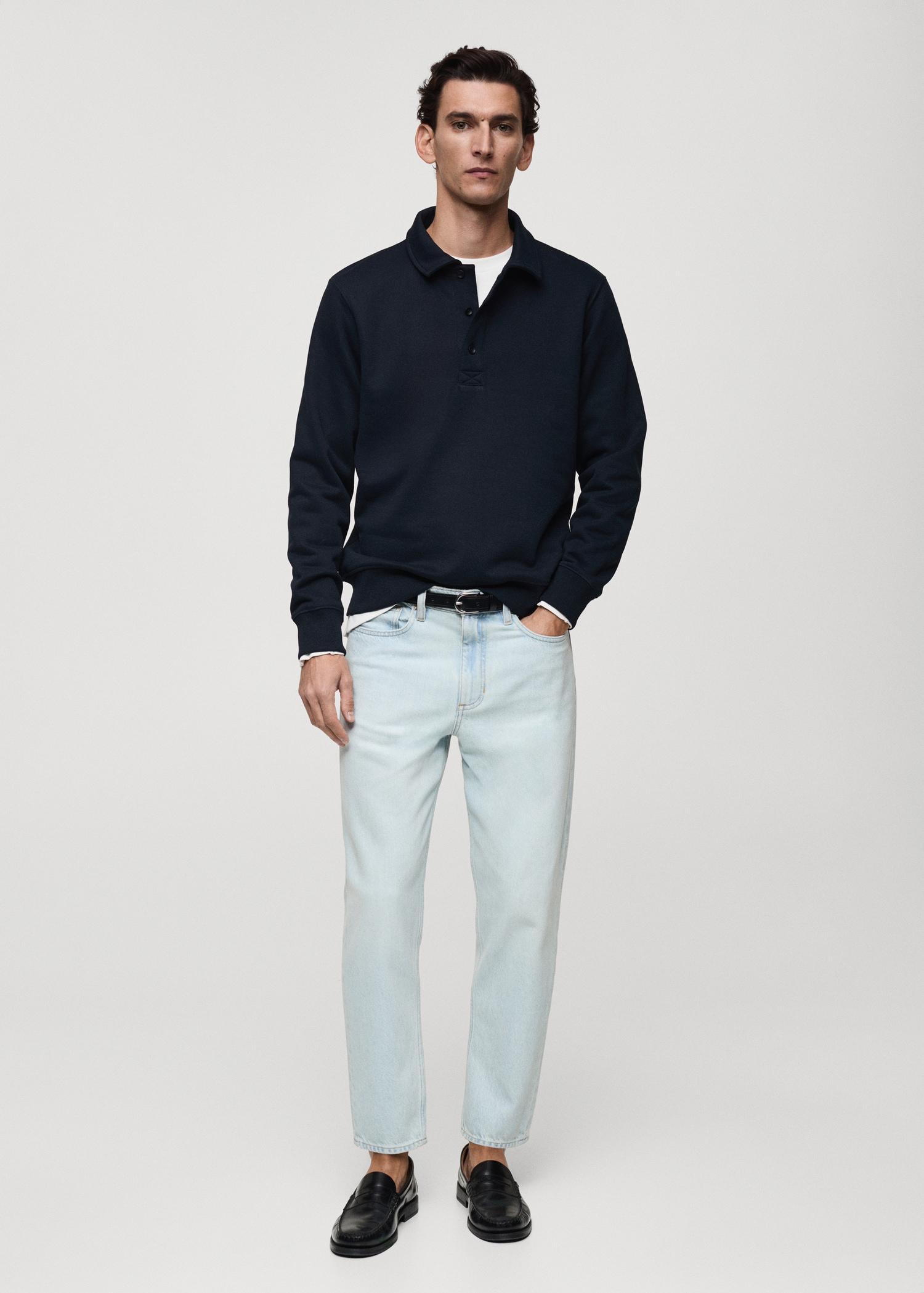 Brushed regular-fit polo sweatshirt - Men | MANGO USA Product Image