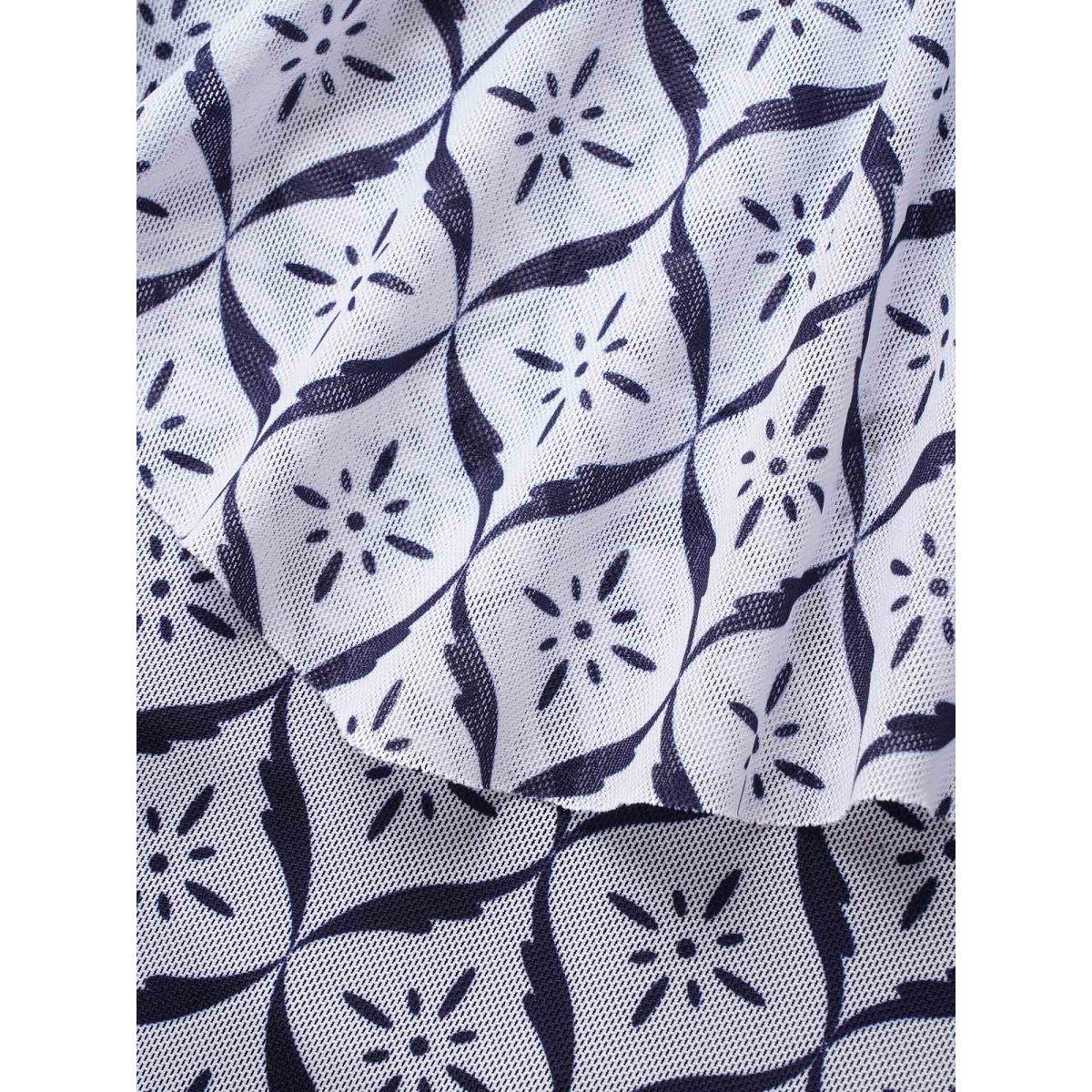 Plus Size Geometric Tiered Ruffles One Piece Swimsuit Women's Swimwear WhiteSmoke Beach Gathered Curve Bathing Suits High stretch One Pieces BloomChic 10/M Product Image