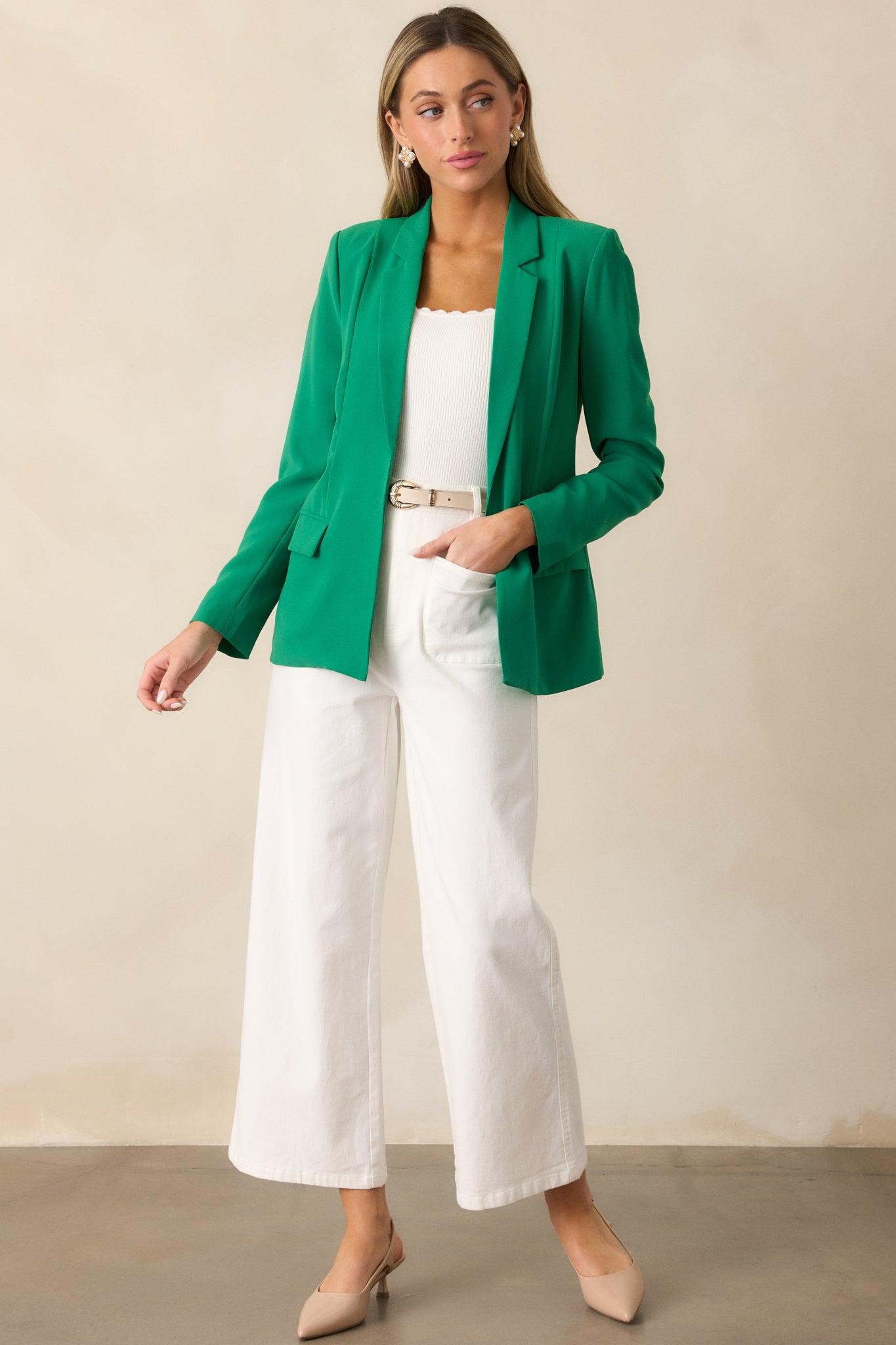 Grace In Every Step Lightweight Kelly Green Blazer Product Image