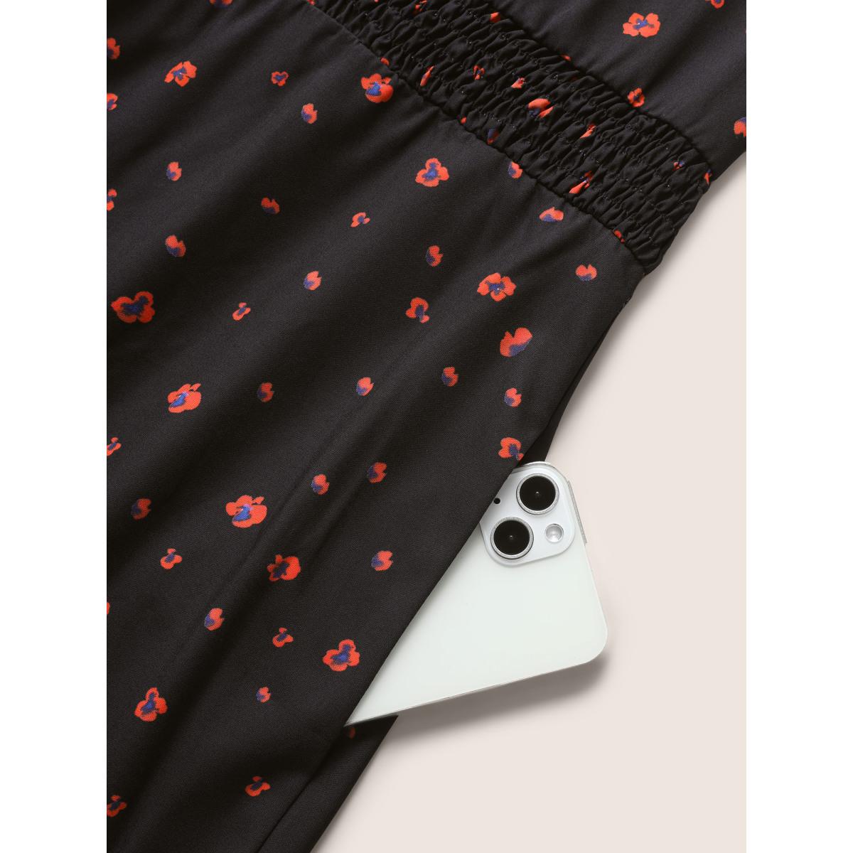 Plus Size Boho Print Elastic Waist Cami Midi Dress Black Women Elegant Non U-neck Sleeveless Curvy BloomChic 14-16/1X Product Image