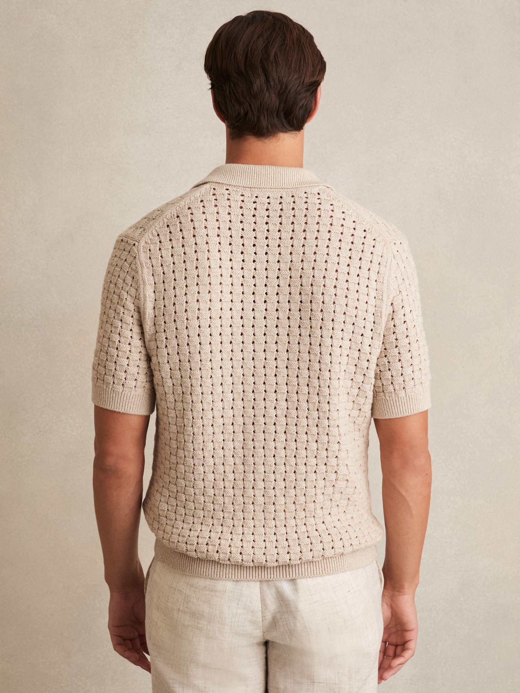Basketweave Knit Button Through Cotton Blend Shirt in Stone Product Image