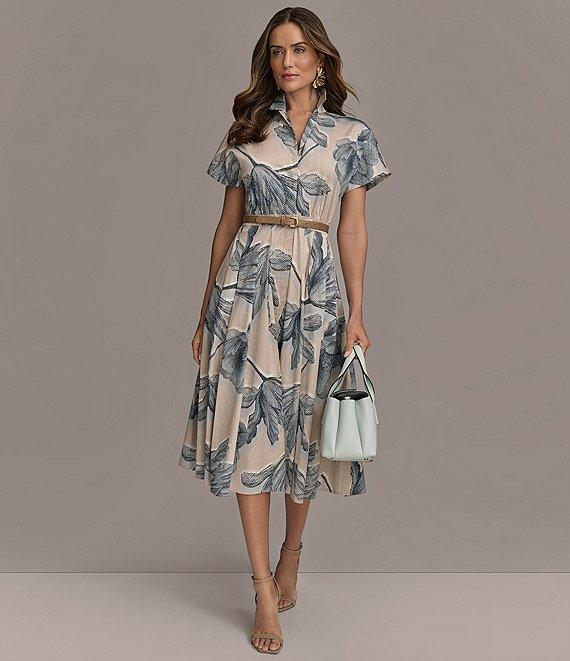 Donna Karan Short Sleeve Belted Button Front Midi Shirt Dress Product Image