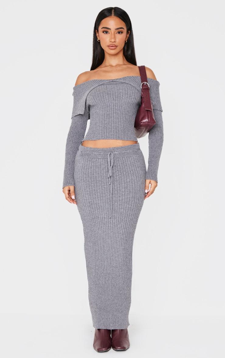 Petite Charcoal Knitted Maxi Skirt With Tie Details Product Image