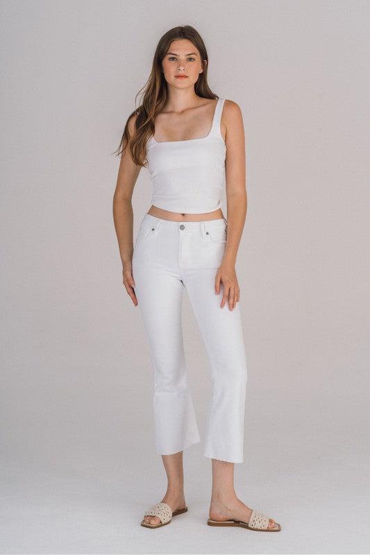 White Mid Rise Crop Flare Jeans Product Image