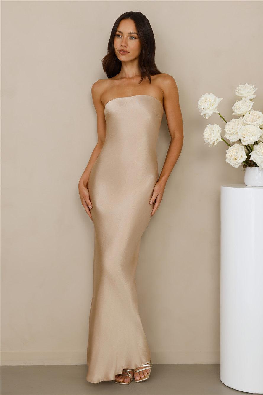 The Felicity Strapless Satin Maxi Dress Champagne Product Image
