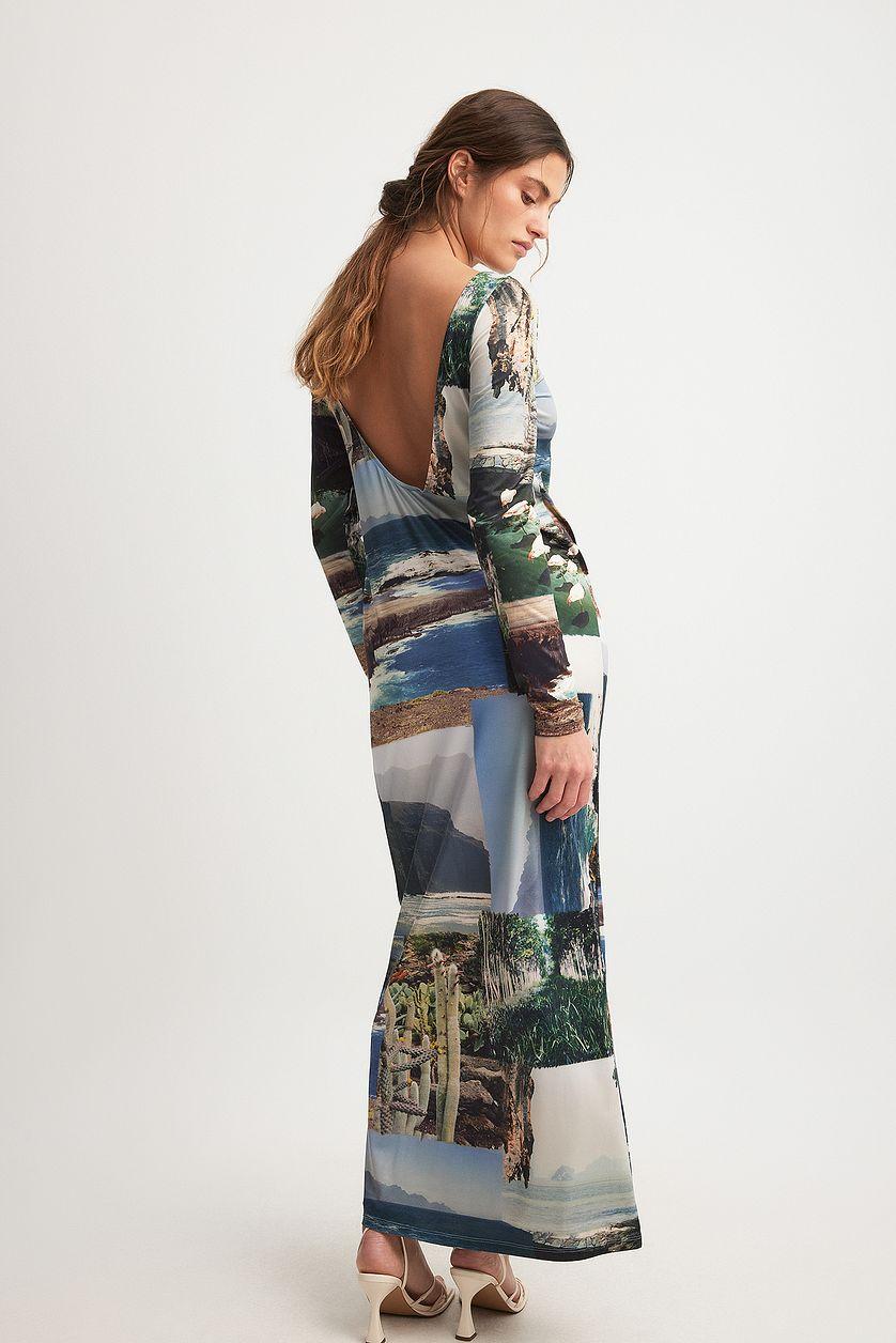Photographic Collage Long Sleeve Maxi Dress Product Image