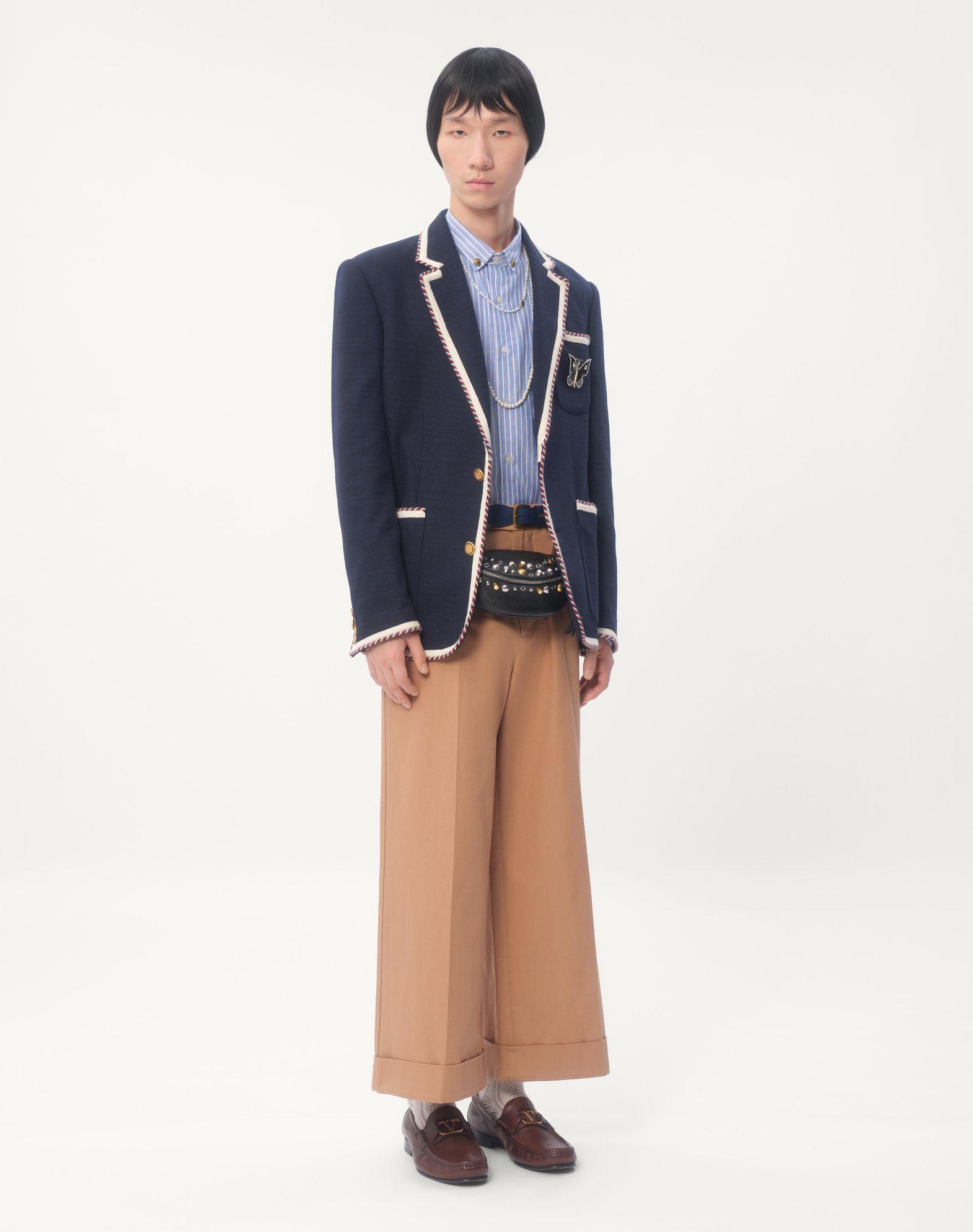 Single-Breasted Jersey Cotton Jacket With Torchon Piping Product Image