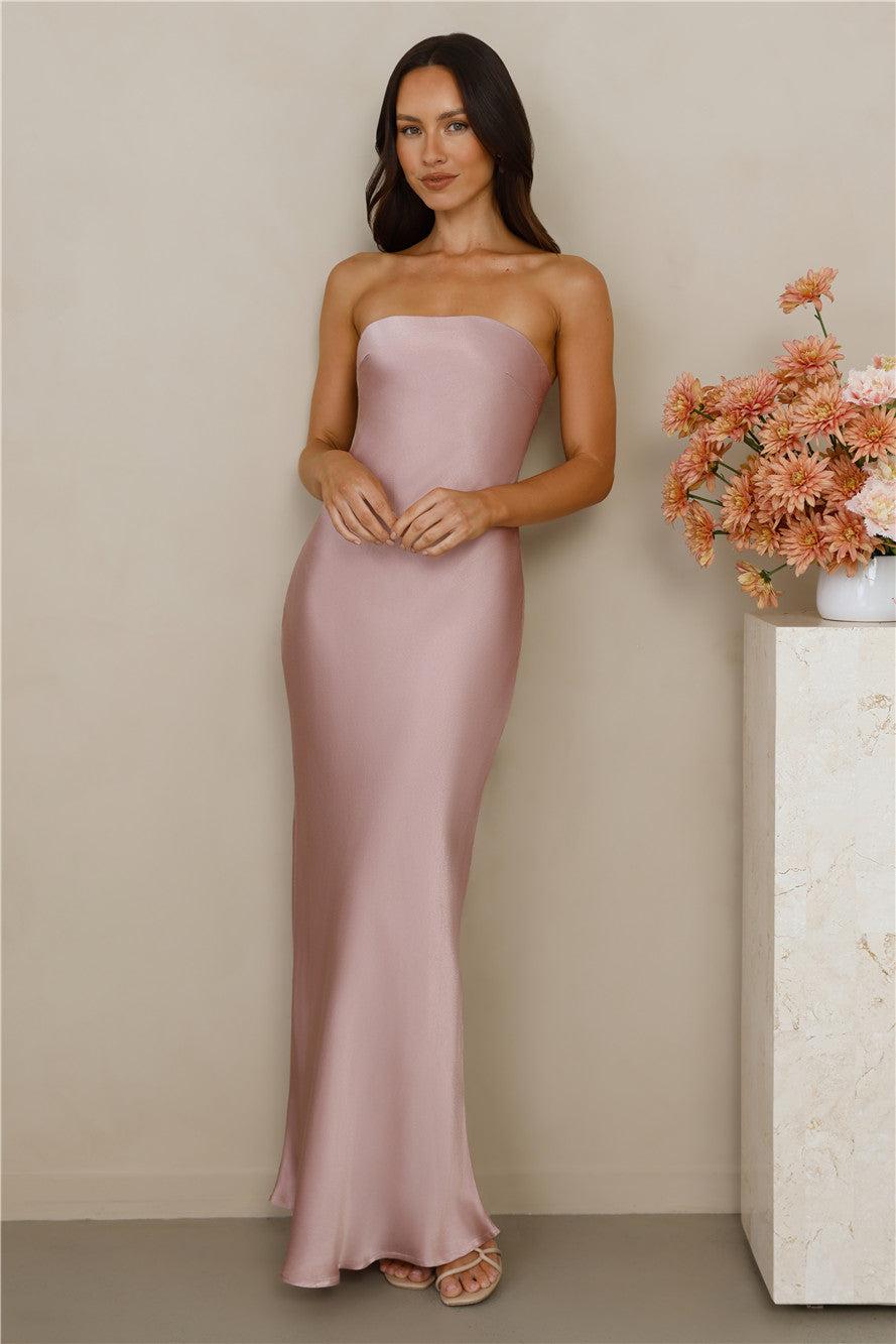 The Felicity Strapless Satin Maxi Dress Dusty Pink Product Image