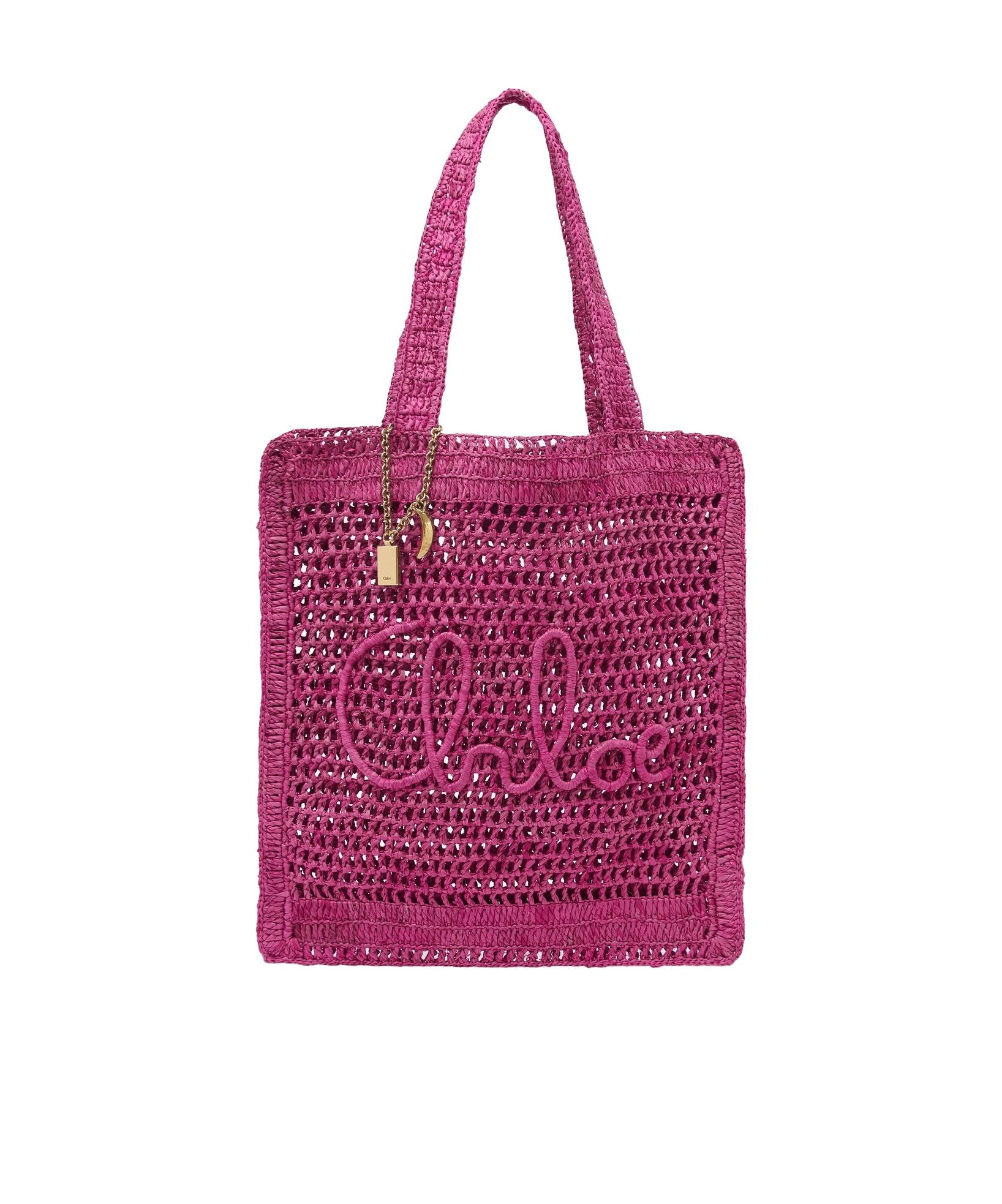 CHLOÉ Chloe Women Fuchsia Raffia Estate Banana Shopping Bag In Fuchsiarose Product Image