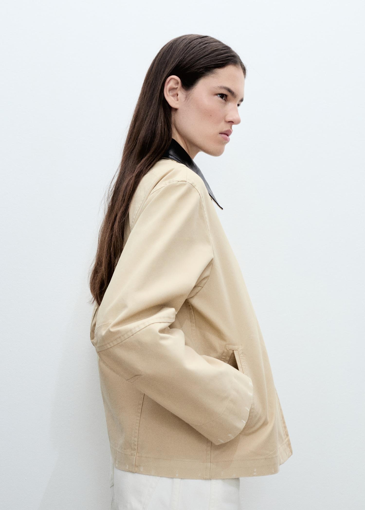 Cotton jacket with contrasting collar - Women | MANGO USA Product Image