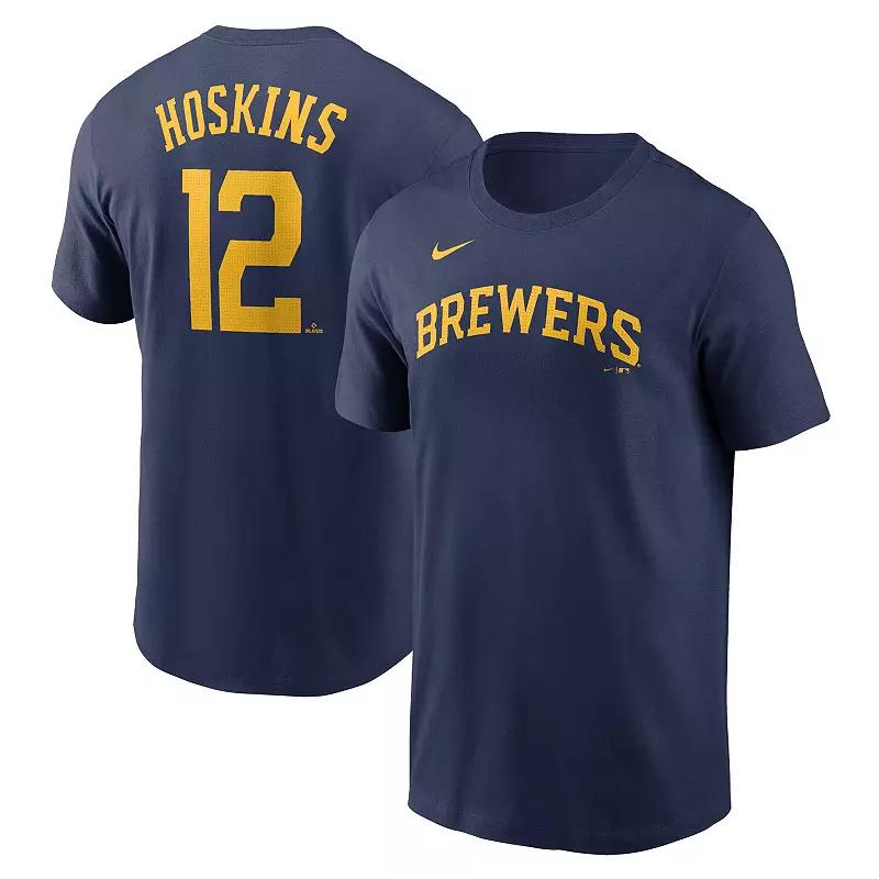 Men's Nike Rhys Hoskins Navy Milwaukee Brewers Fuse Name & Number T-Shirt, Size: Small, Blue Product Image