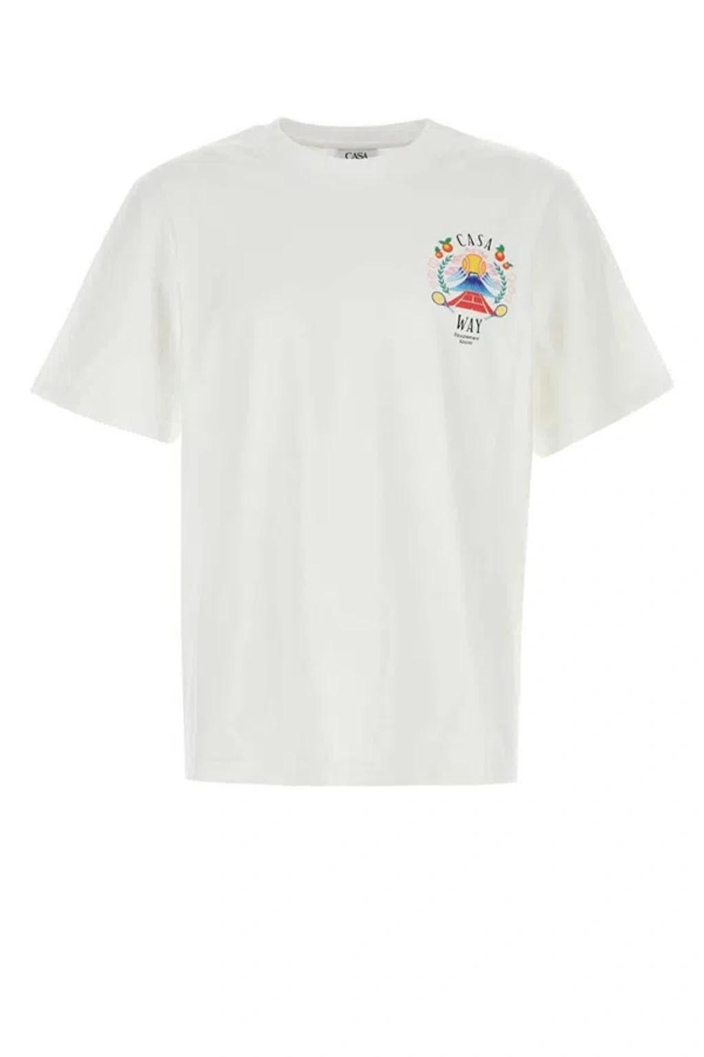 CASABLANCA T-shirt Girocollo Con Logo Sul Fronte In Cotone Bianca Uomo In Neutral Product Image