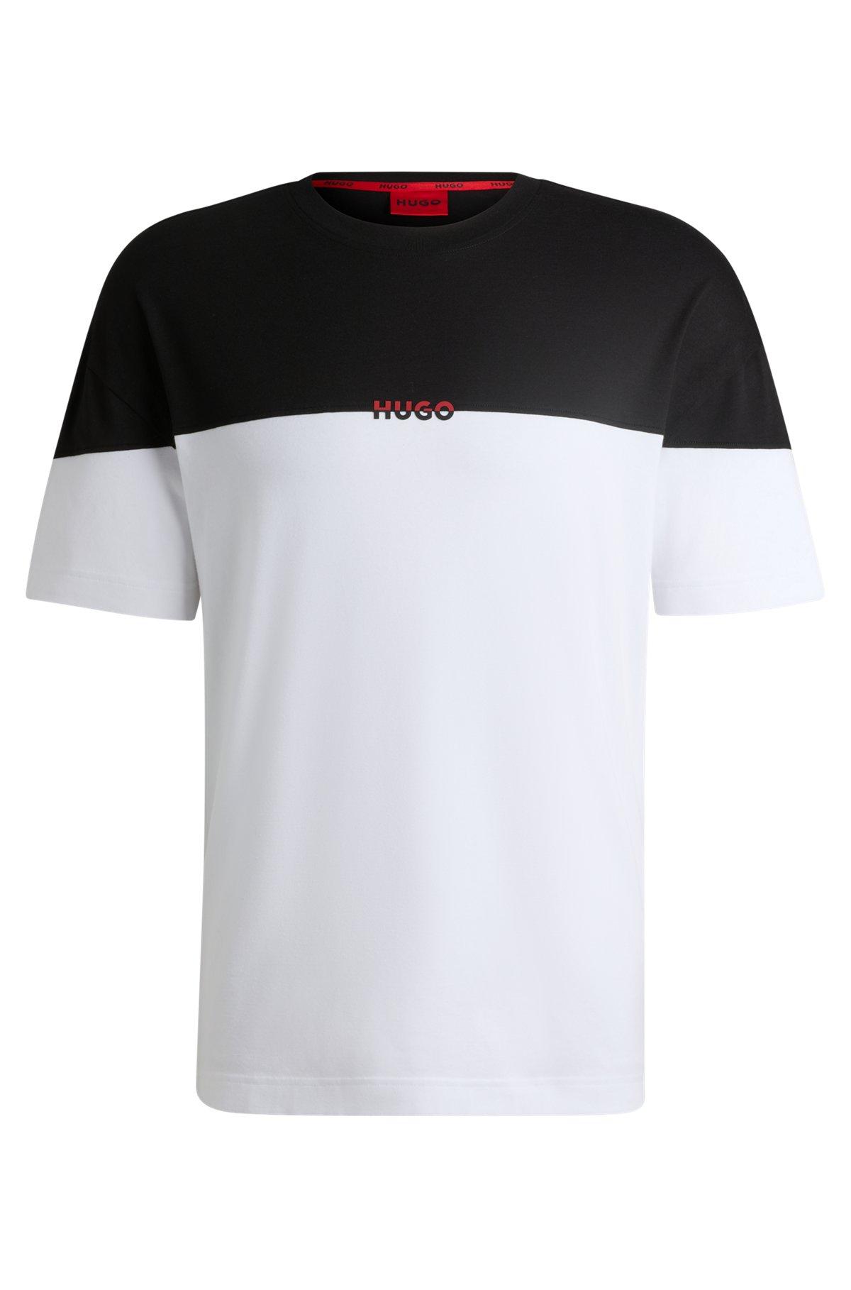 Stretch-cotton pajama T-shirt with color-blocking Product Image