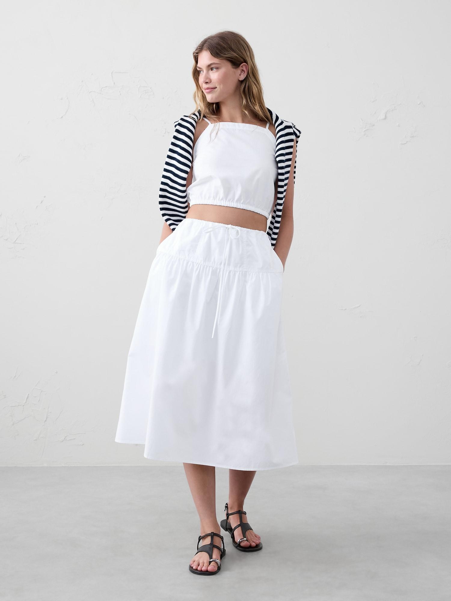 Poplin Drop-Waist Midi Skirt Product Image