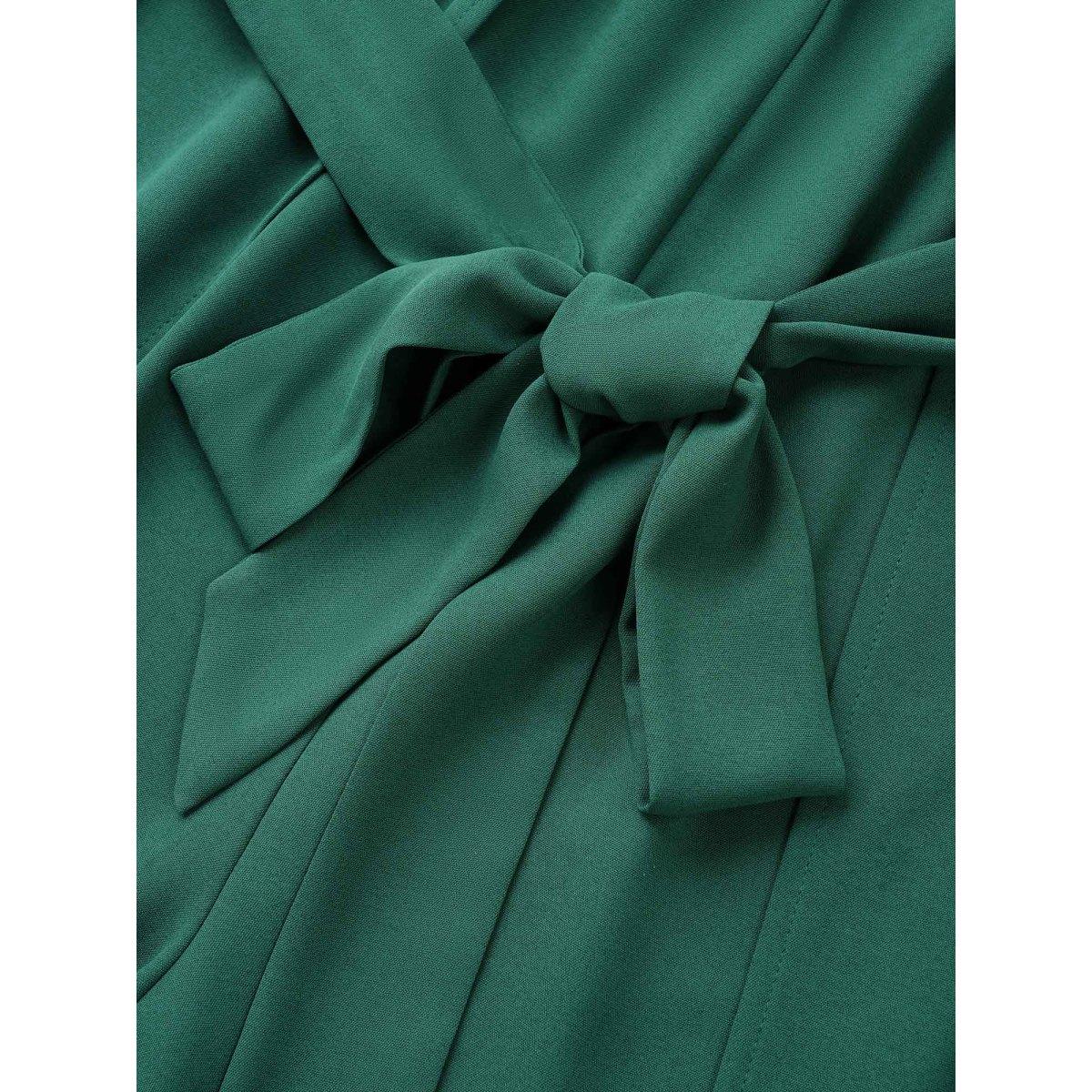 Plus Size Emerald Plain Square Neck Belted Split Hem Jumpsuit Women Resort Long Sleeve Square Neck Vacation Loose Jumpsuits BloomChic 22-24/3X Product Image