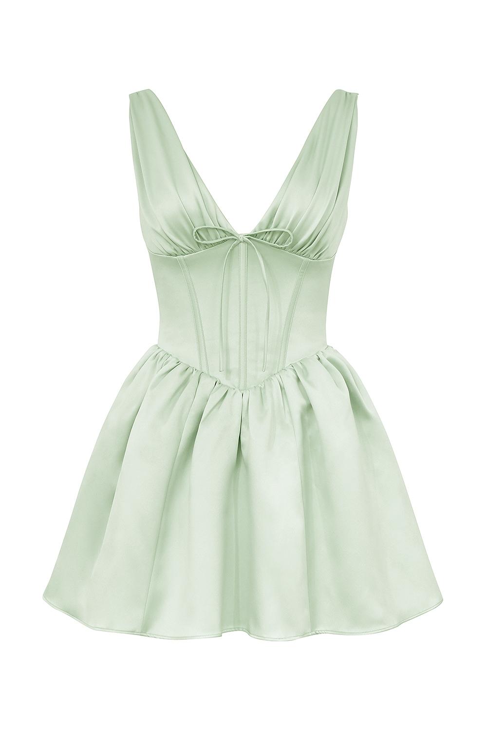 Emmeliette  pistachio satin mini dress - sale Product Image