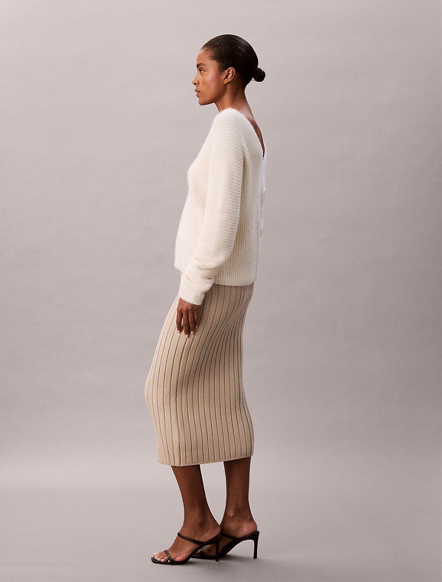 Cotton Ribbed Midi Skirt  Product Image