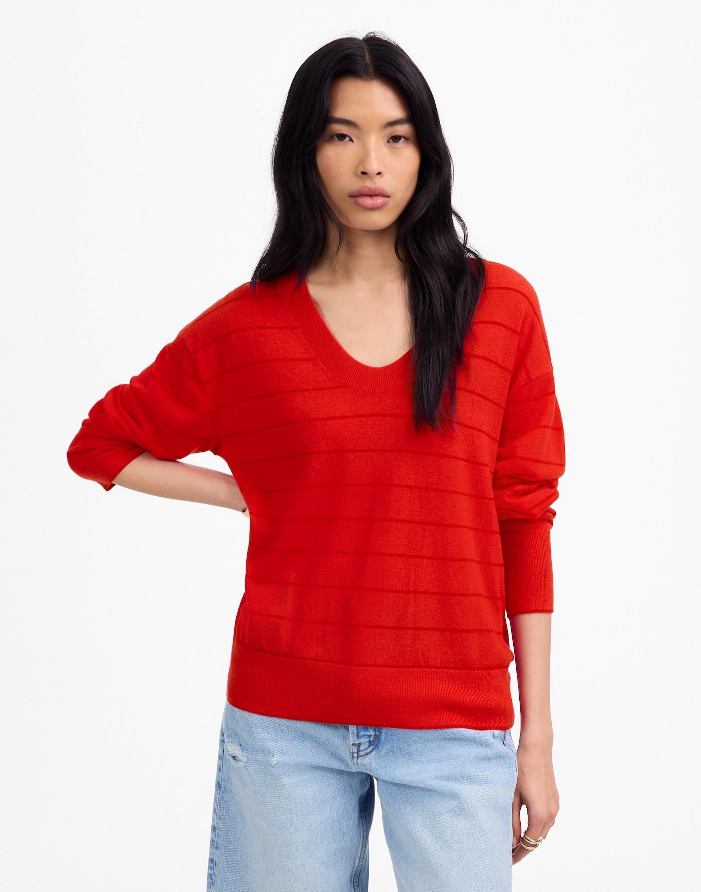 Cashmere U-Neck Pullover in Stripe Product Image