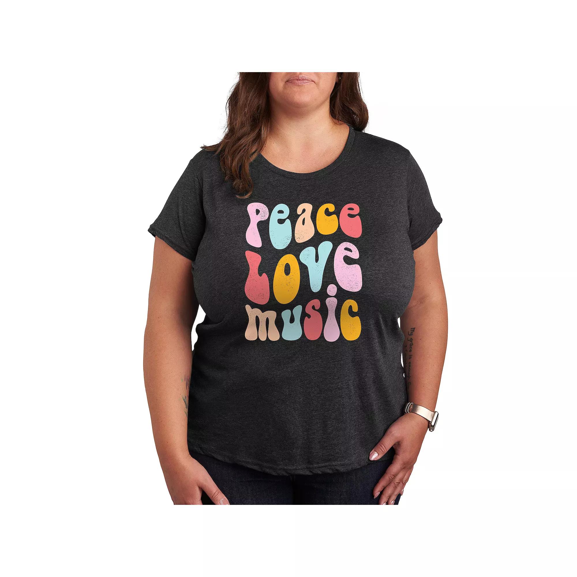 Women's Peace Love Music Distressed Graphic Tee,  Product Image