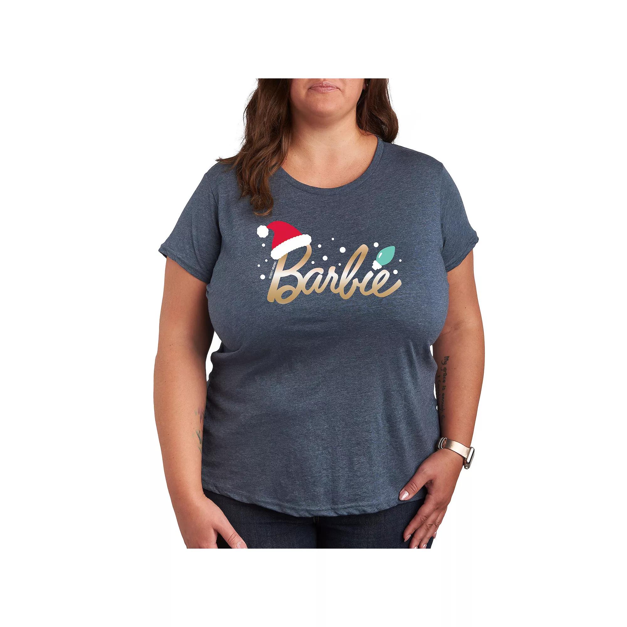 Plus Barbie® Logo Santa Hat Graphic Tee, Women's,  Product Image