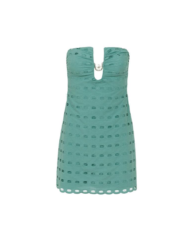 Eyelet Dora Mini Dress (Exchange Only) - Seaglass Product Image