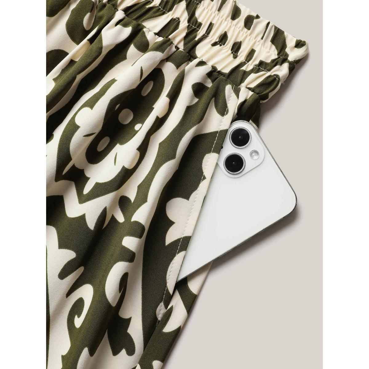 Plus Size Mixed Ornate Print Contrast Maxi Skirt Women Moss Resort Contrast Loose No stretch Slanted pocket Vacation Skirts BloomChic 14-16/1X Product Image