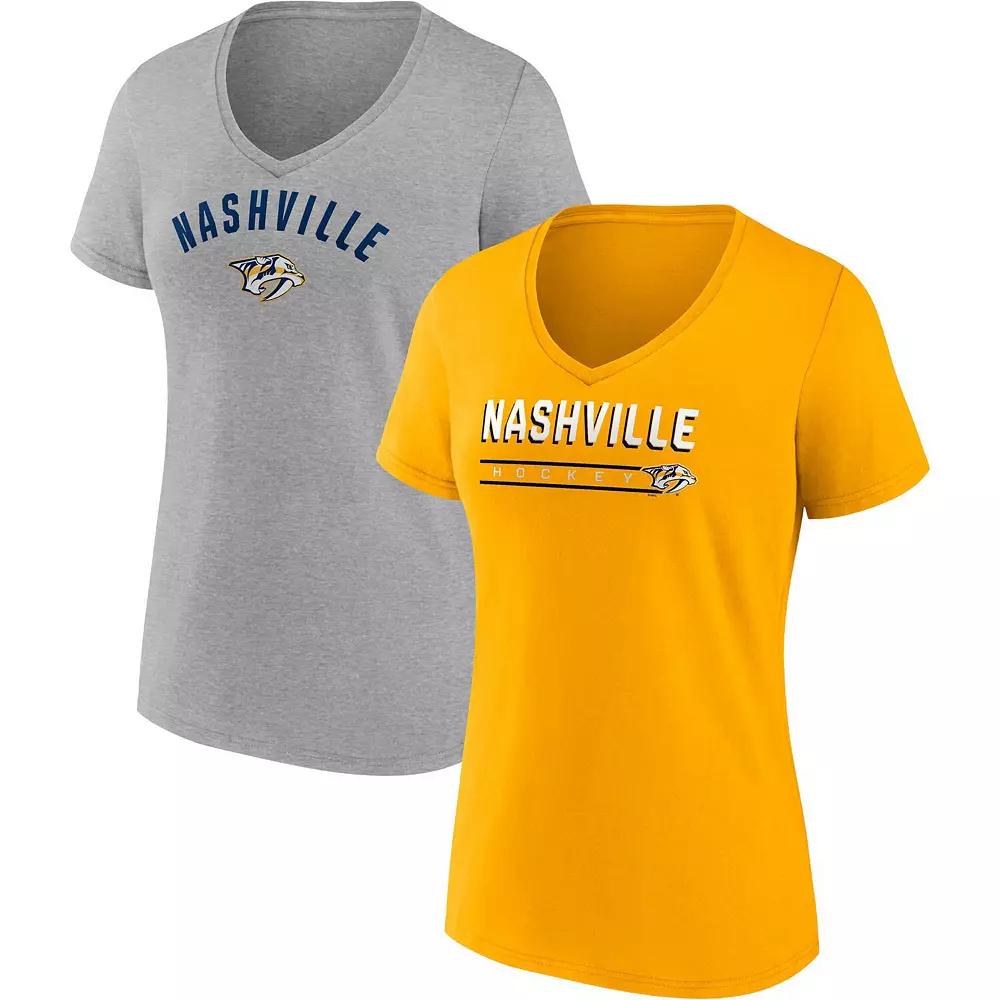 Women's Fanatics Branded Gold/Heathered Gray Nashville Predators 2-Pack V-Neck T-Shirt Set,  Product Image