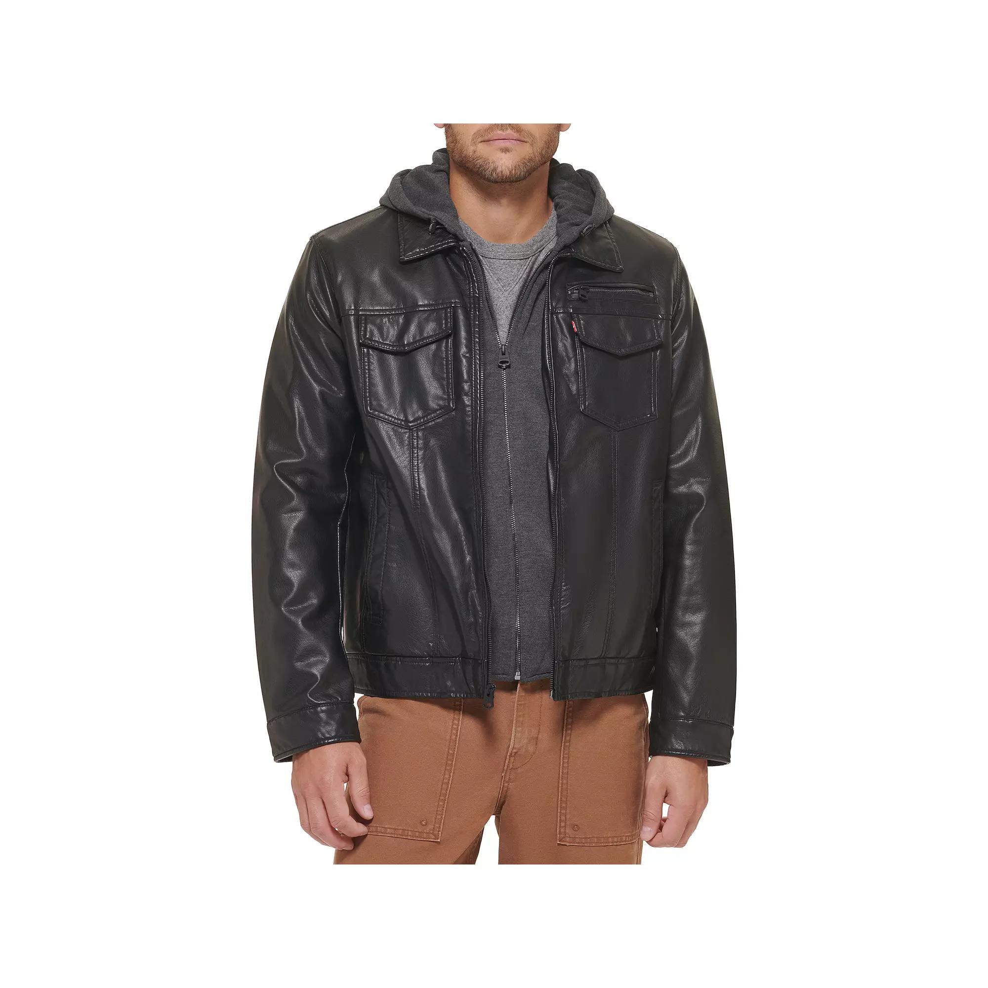 Men's Levi's® Faux Leather Hooded Trucker Jacket, Size: Small, Black Product Image