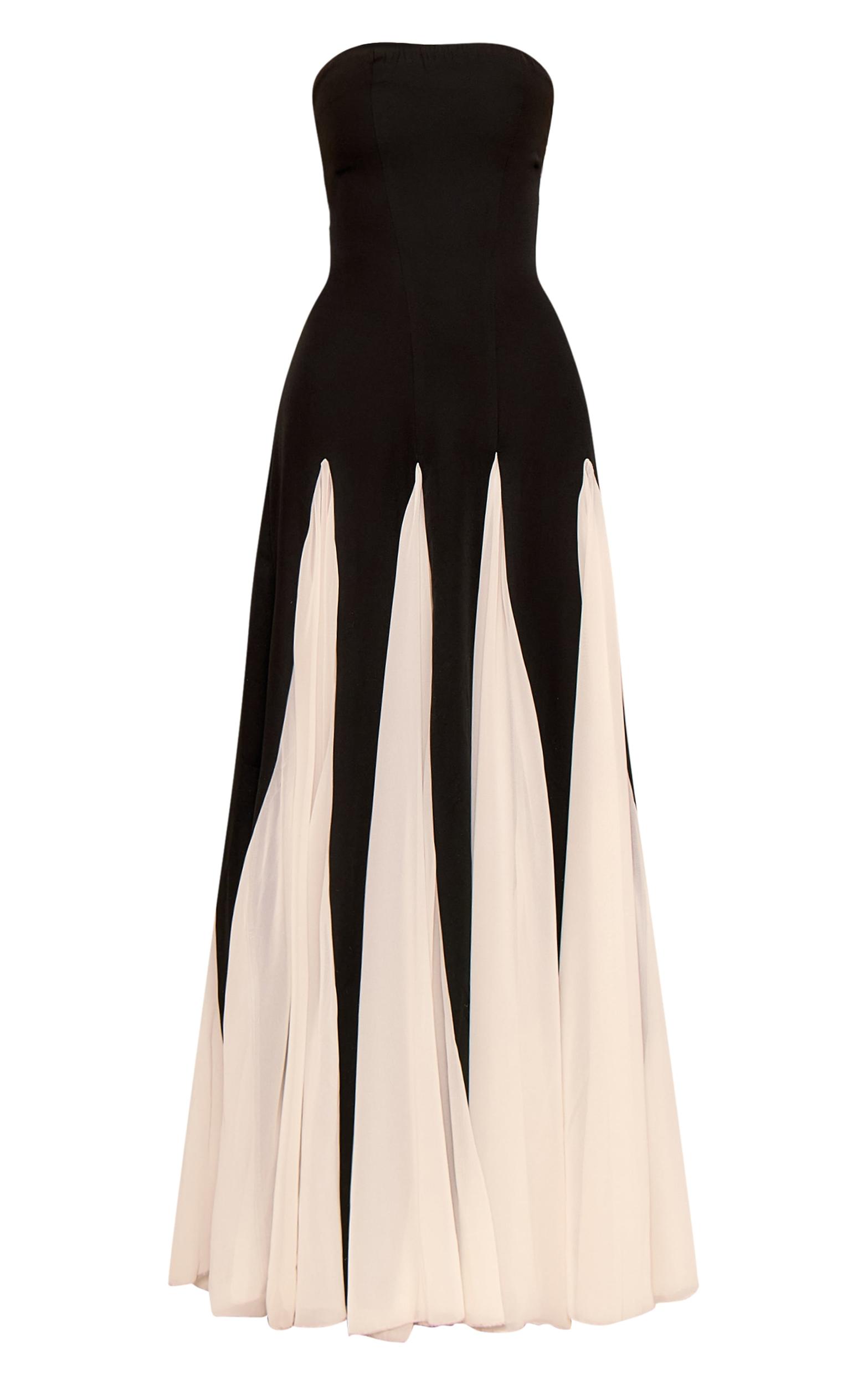 Black Bandeau Contrast Chiffon Pleated Maxi Dress Product Image