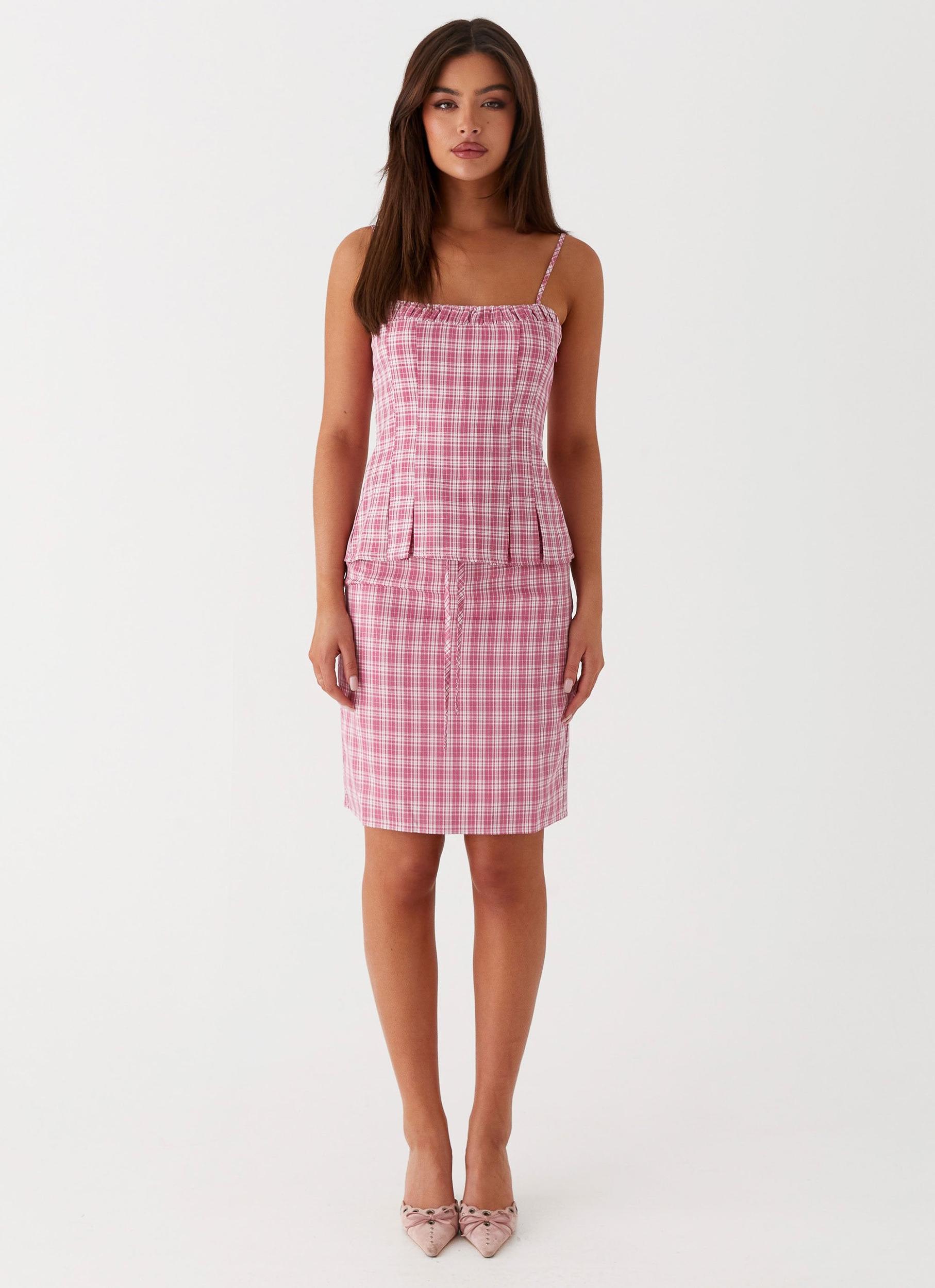 Mamita Ruched Top - Pink Check Product Image