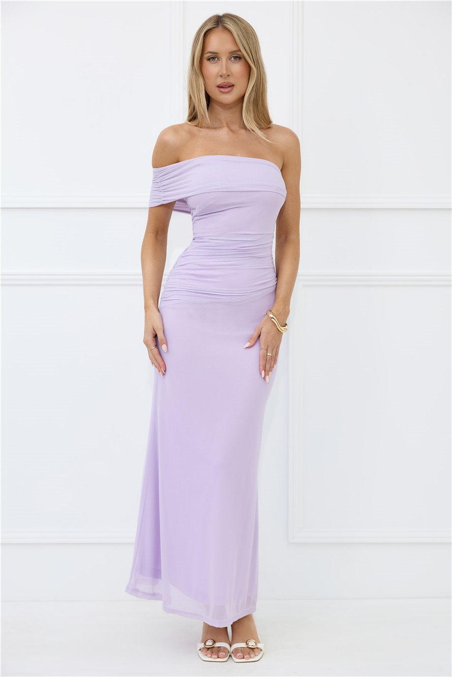 Wild Whimsy One Shoulder Mesh Maxi Dress Lilac Product Image
