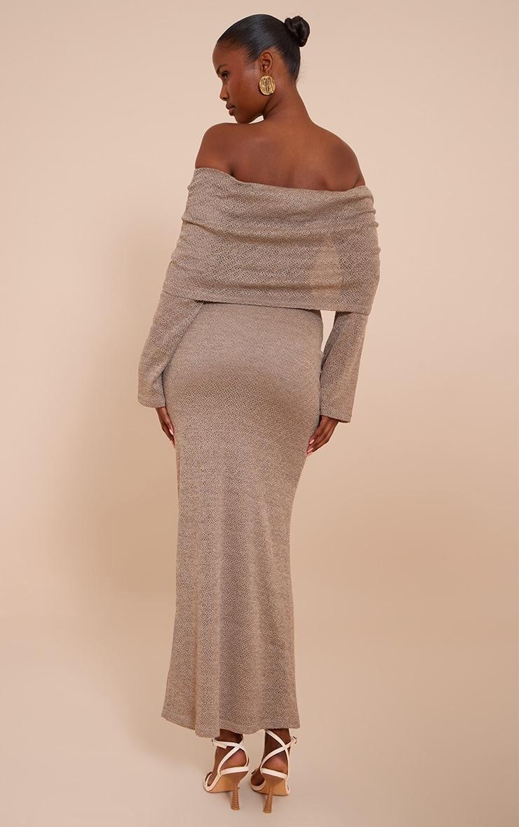 Mocha Textured Bardot Foldover Maxi Dress Product Image