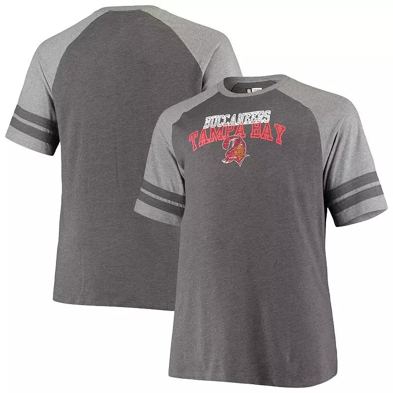 Men's Fanatics Branded Black/Heathered Gray Tampa Bay Buccaneers Big & Tall Throwback 2-Stripe Raglan T-Shirt, Size: XLT Product Image