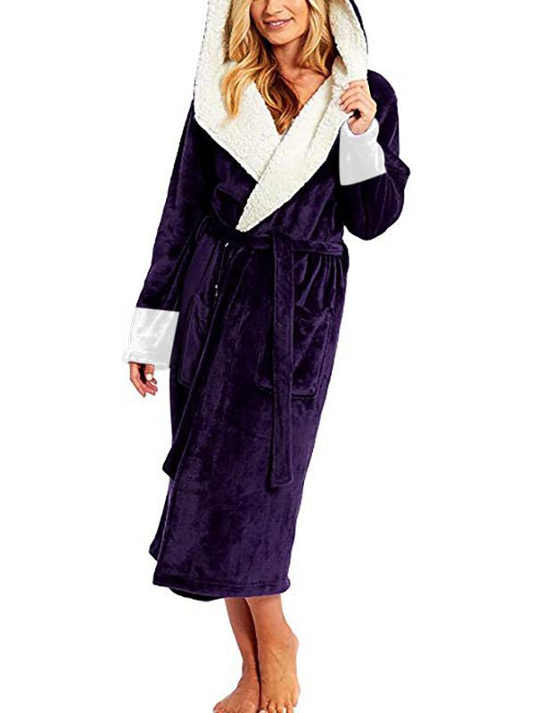 Hooded Belt Fleece Lounge Robe Product Image