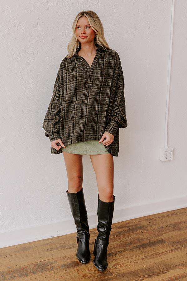 Rustic Vineyard Tweed Linen-Blend Top in Olive Product Image