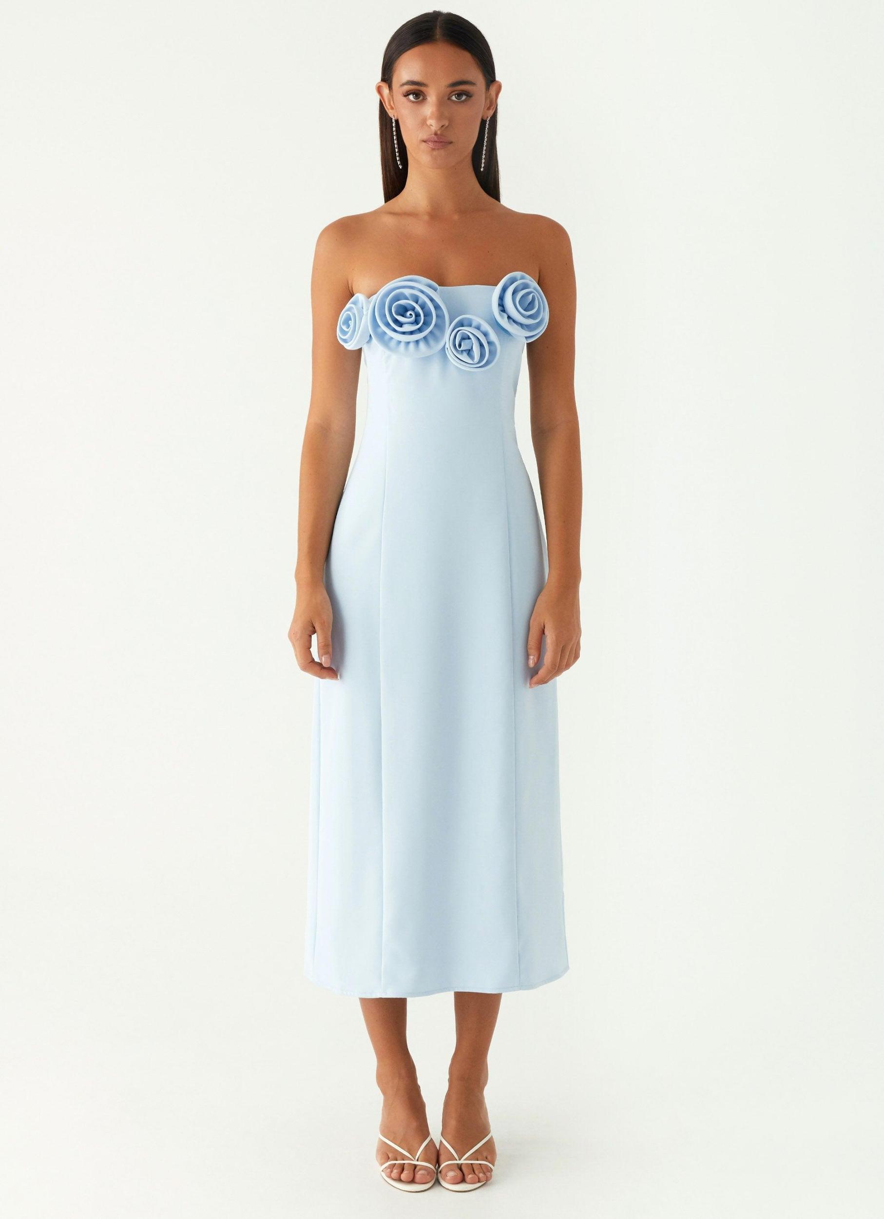 Patsie Strapless Midi Dress - Blue Product Image