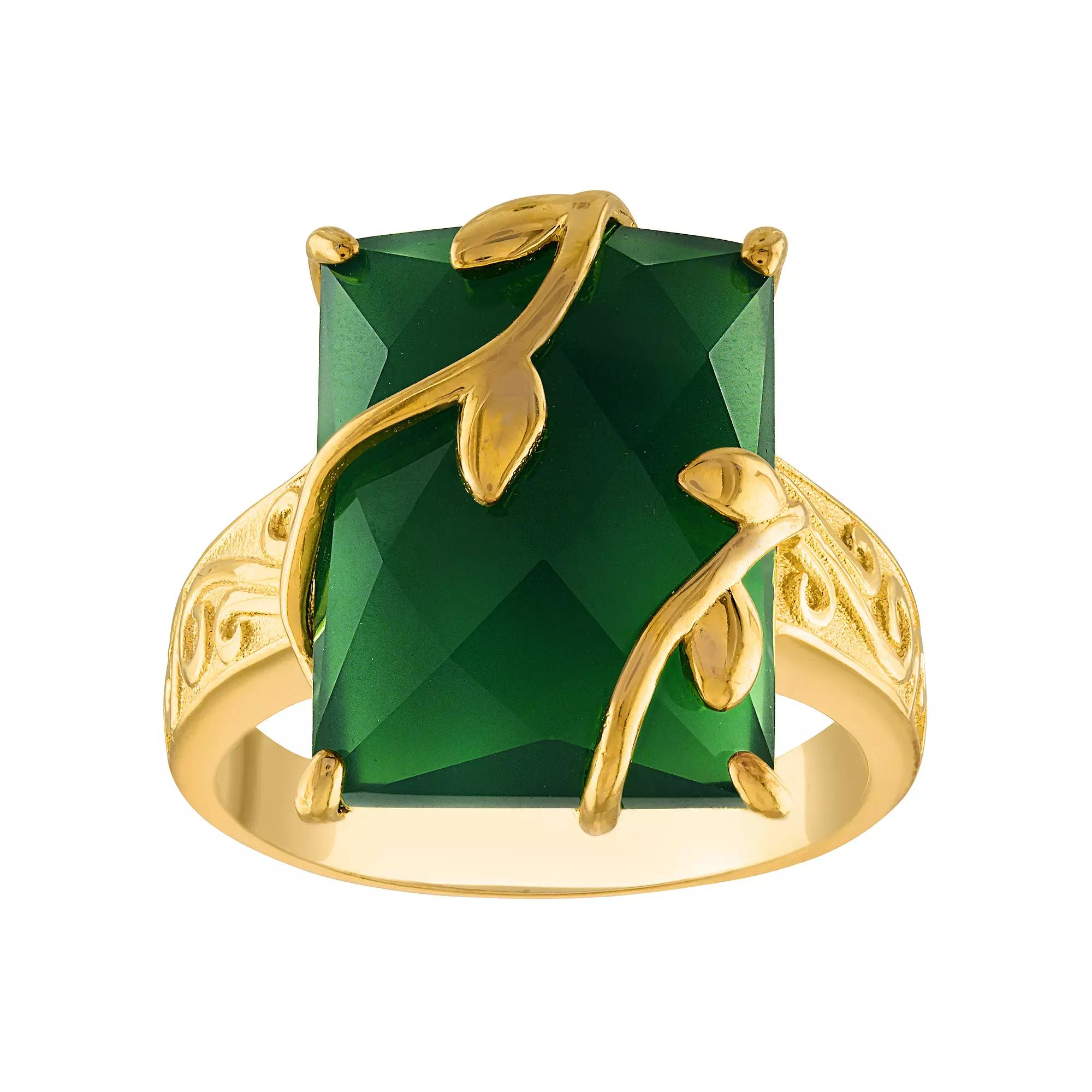 Designs by Gioelli 14k Gold Over Sterling Silver Green Chalcedony Ring, Women's, Size: 10, Gold Tone Product Image