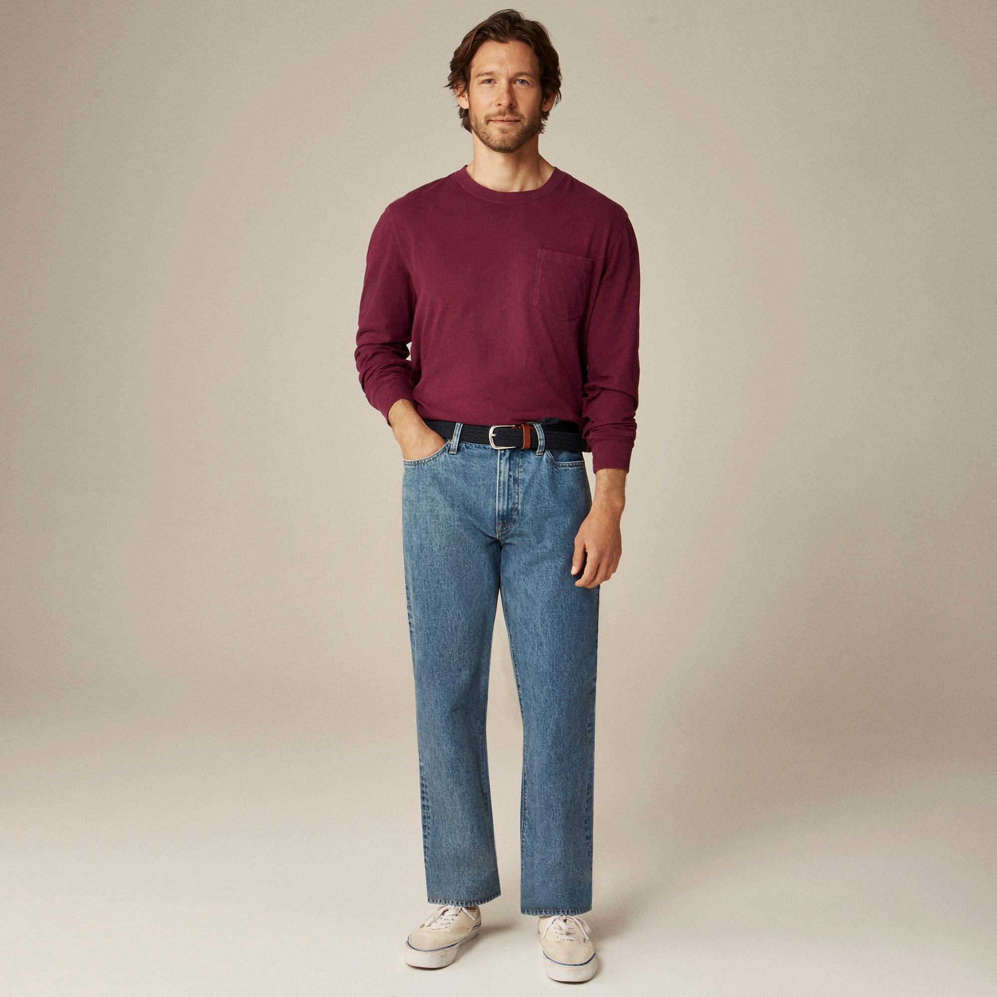 Long-sleeve vintage-wash cotton pocket T-shirt Product Image