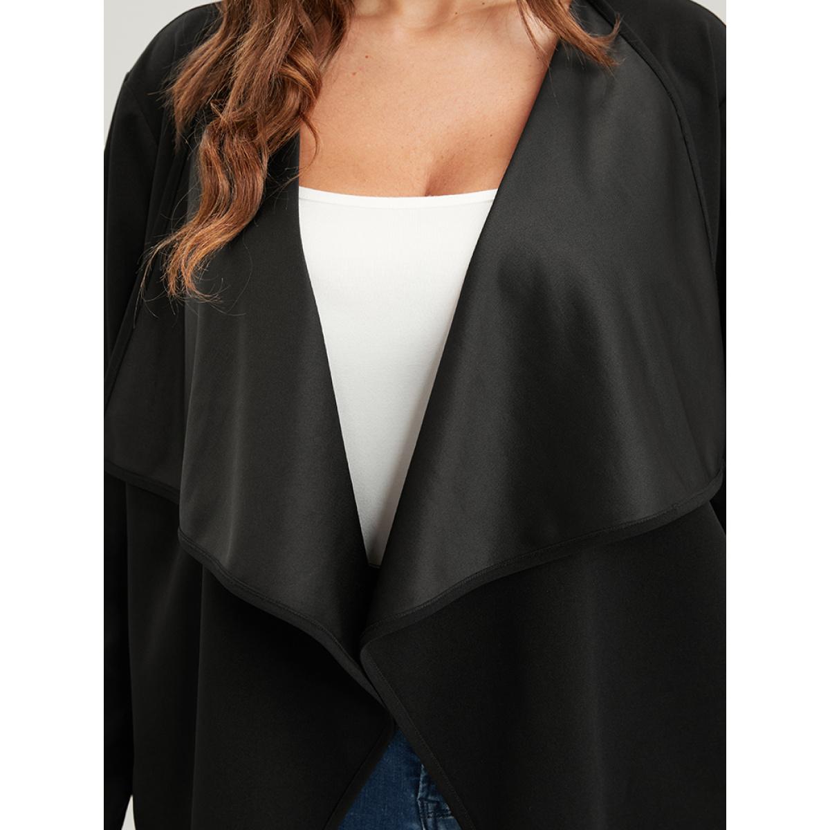 Plus Size Plain Asymmetrical Hem Waterfall Collar Ties Coat Women Black Elegant Belted Loose Ladies Dailywear Winter Coats BloomChic 18-20/2X Product Image
