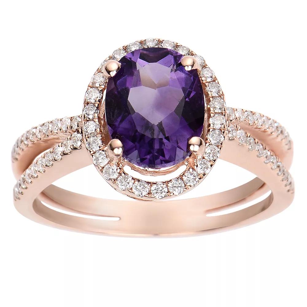 Oro Leoni Rose Gold Tone Sterling Silver Amethyst & Cubic Zirconia Halo Ring, Women's,  Product Image