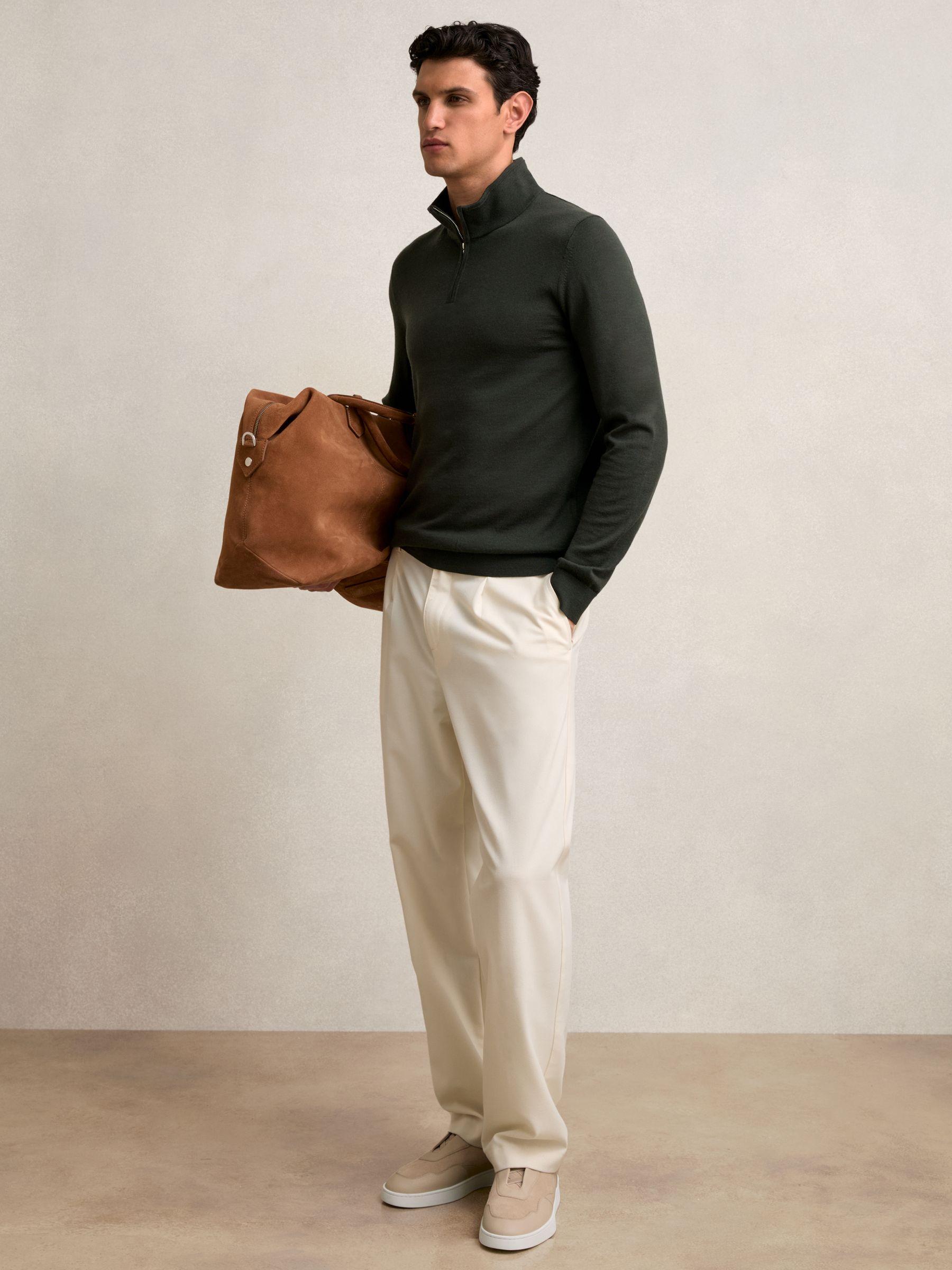 Merino Wool Half-Zip Jumper in Dark Military Green Product Image