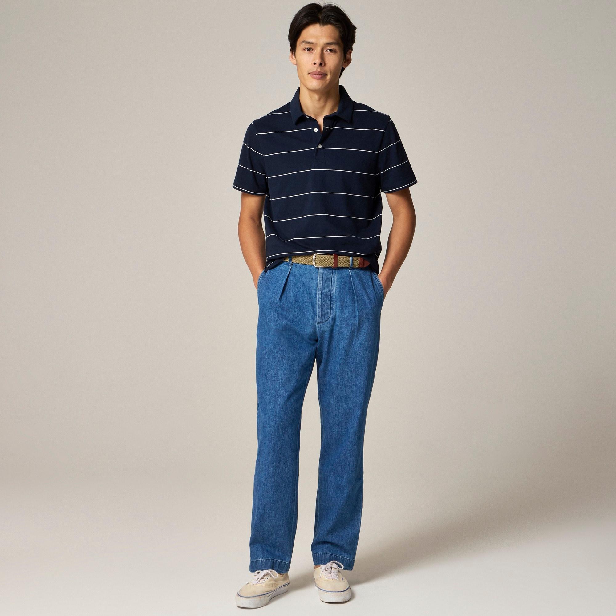 Sueded cotton polo shirt in stripe Product Image