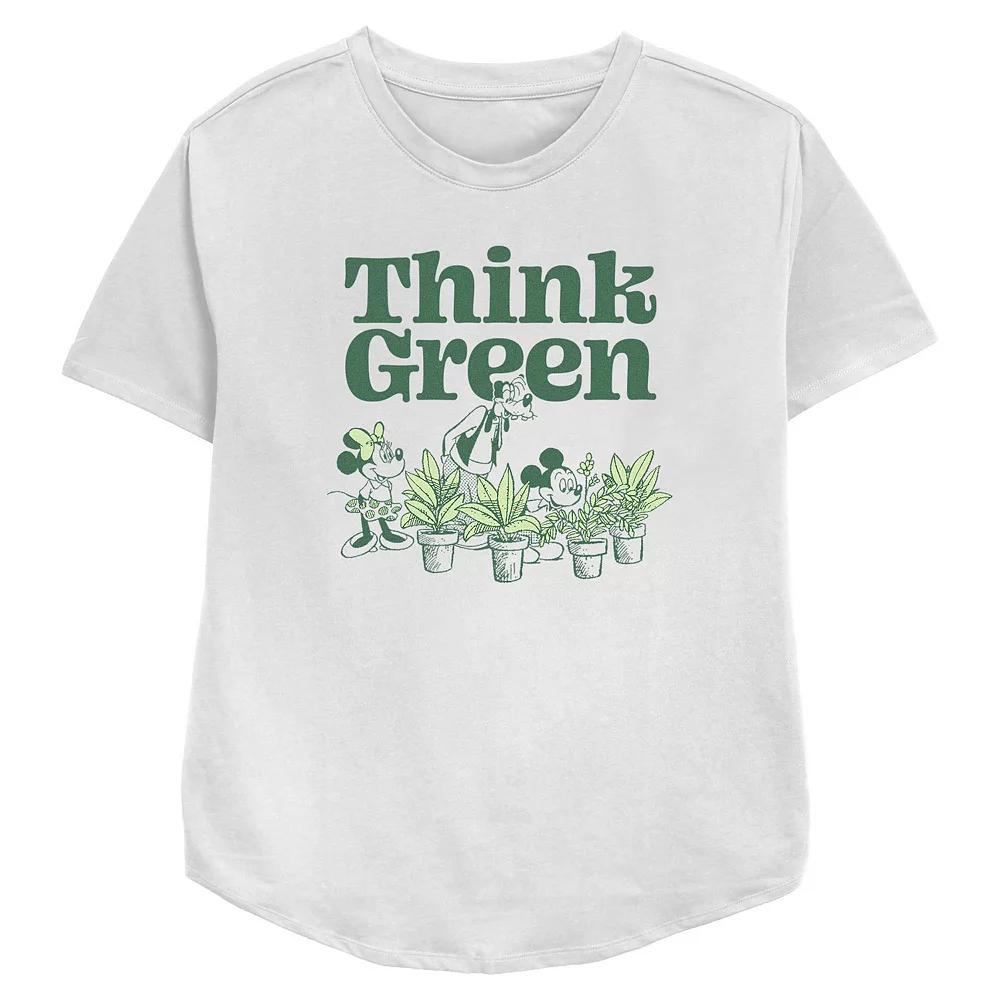 Disney's Mickey Mouse & Friends Think Green Women's Relaxed Fit Graphic Tee, Size: Small, White Product Image