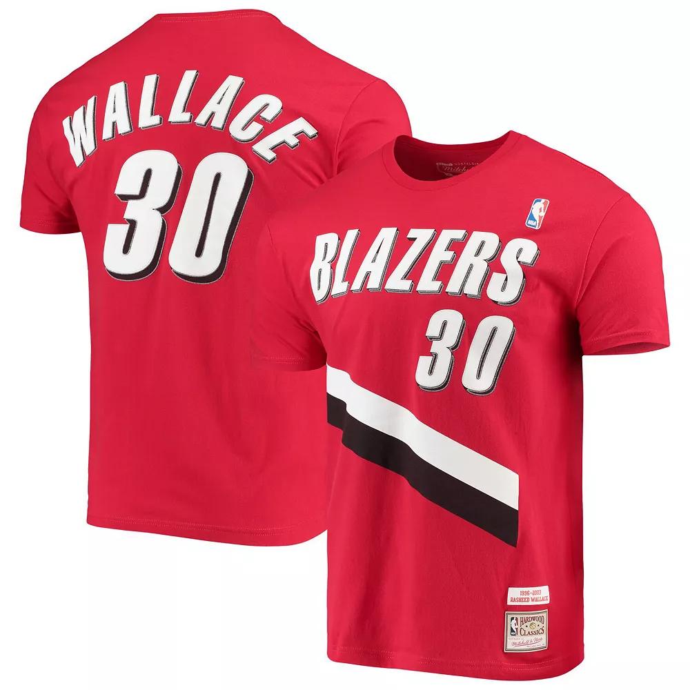 Men's Mitchell & Ness Rasheed Wallace Red Portland Trail Blazers Hardwood Classics Player Name & Number T-Shirt, Size: Small Product Image