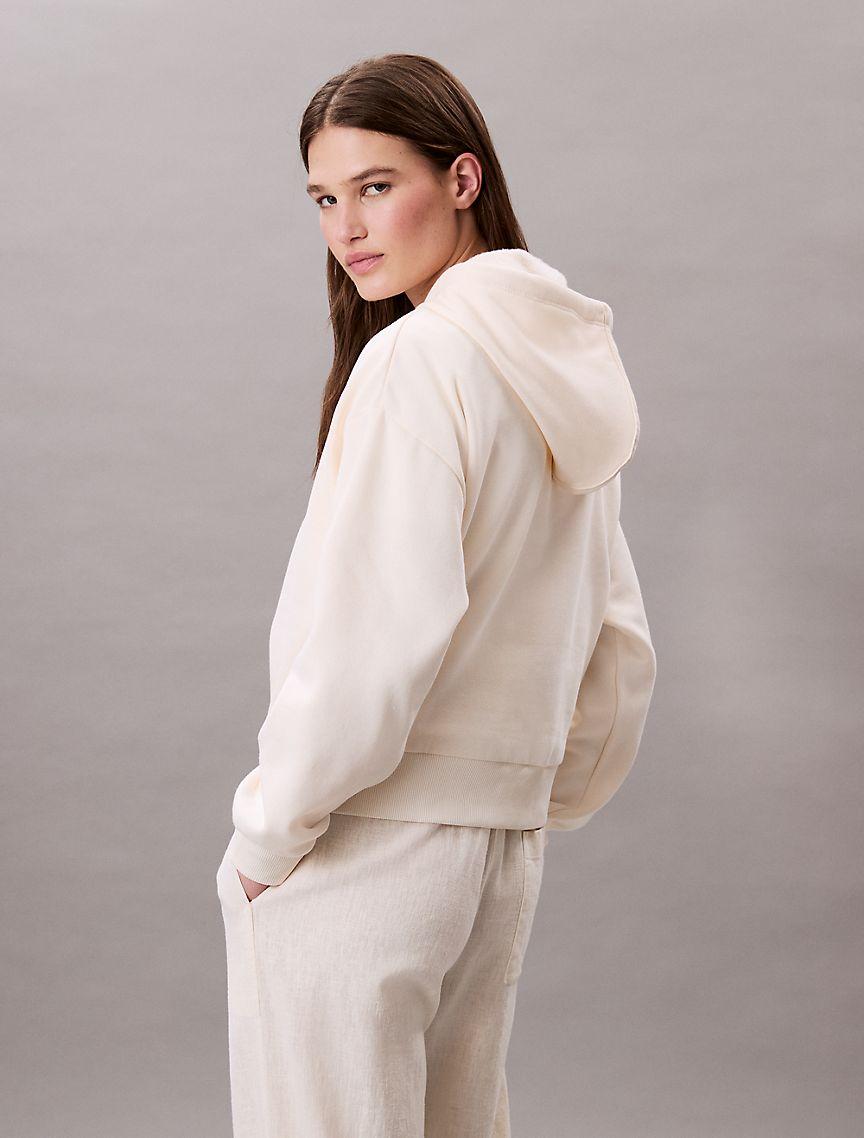 Fleece Logo Patch Cropped Hoodie Product Image